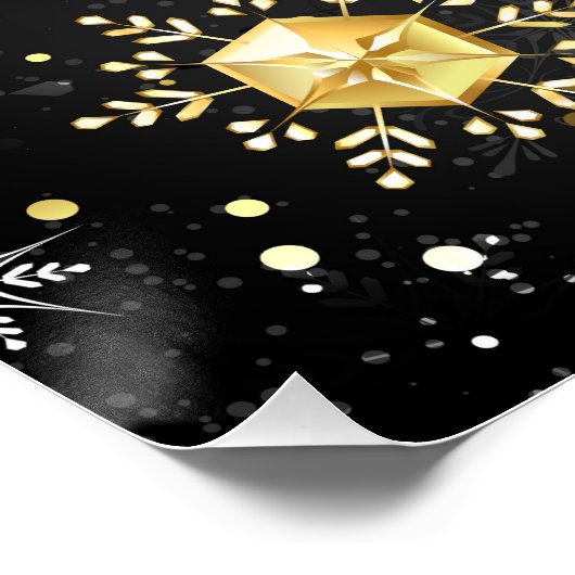 Goldene Schneeflocken auf schwarzem Hintergrund Poster (Ecke)