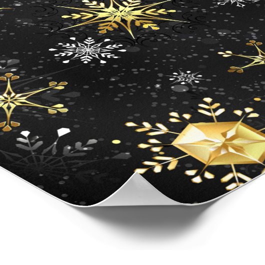 Goldene Schneeflocken auf schwarzem Hintergrund Poster (Ecke)