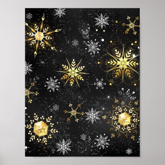 Goldene Schneeflocken auf schwarzem Hintergrund Poster (Vorne)
