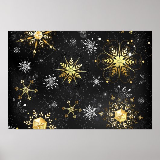 Goldene Schneeflocken auf schwarzem Hintergrund Poster (Vorne)