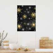 Goldene Schneeflocken auf schwarzem Hintergrund Poster (Küche)