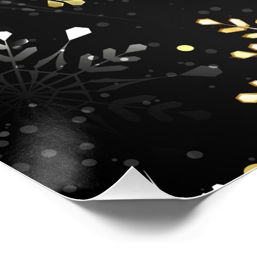 Goldene Schneeflocken auf schwarzem Hintergrund Poster (Ecke)