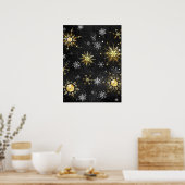 Goldene Schneeflocken auf schwarzem Hintergrund Poster (Küche)