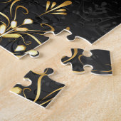Goldene Schneeflocken auf schwarzem Hintergrund Puzzle (Seite)