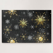 Goldene Schneeflocken auf schwarzem Hintergrund Puzzle (Horizontal)