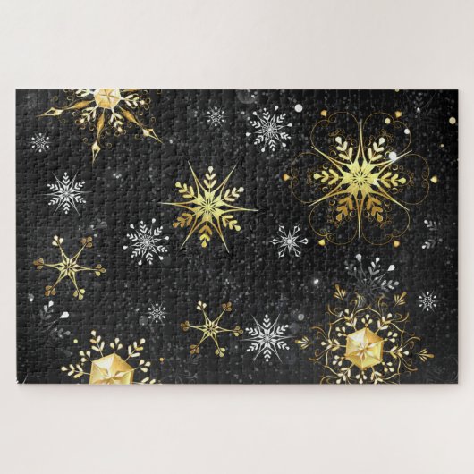Goldene Schneeflocken auf schwarzem Hintergrund Puzzle (Horizontal)