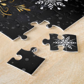 Goldene Schneeflocken auf schwarzem Hintergrund Puzzle (Seite)