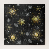 Goldene Schneeflocken auf schwarzem Hintergrund Puzzle (Horizontal)