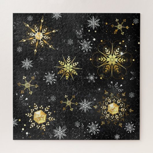 Goldene Schneeflocken auf schwarzem Hintergrund Puzzle (Horizontal)