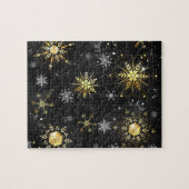 Goldene Schneeflocken auf schwarzem Hintergrund Puzzle (Horizontal)