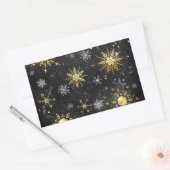 Goldene Schneeflocken auf schwarzem Hintergrund Rechteckiger Aufkleber (Umschlag)