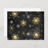 Goldene Schneeflocken auf schwarzem Hintergrund RSVP Karte (Vorne/Hinten)