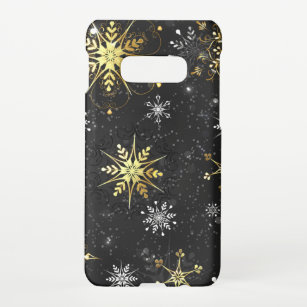 Goldene Schneeflocken auf schwarzem Hintergrund Samsung Galaxy S10E Hülle