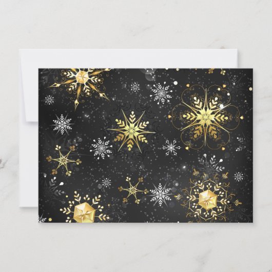 Goldene Schneeflocken auf schwarzem Hintergrund Save The Date (Vorderseite)