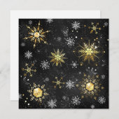 Goldene Schneeflocken auf schwarzem Hintergrund Save The Date (Vorne/Hinten)