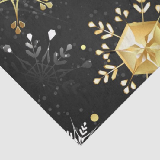 Goldene Schneeflocken auf schwarzem Hintergrund Seidenpapier (Ausschnitt)