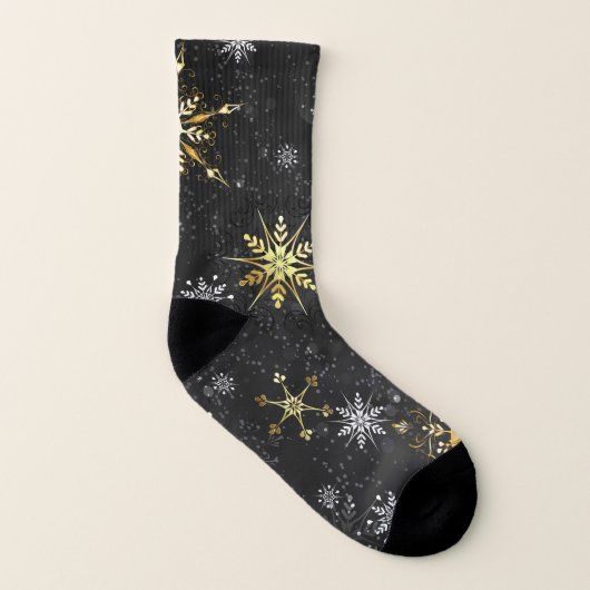 Goldene Schneeflocken auf schwarzem Hintergrund Socken (Links - Innen)