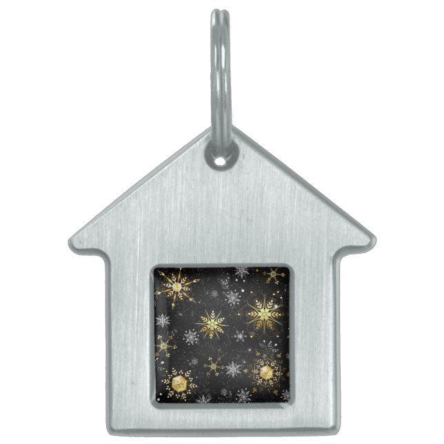 Goldene Schneeflocken auf schwarzem Hintergrund Tiermarke (Vorderseite)