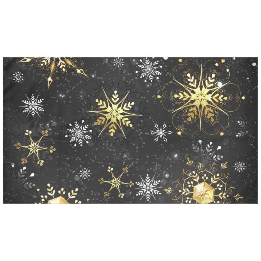 Goldene Schneeflocken auf schwarzem Hintergrund Tischdecke (Vorderseite (Horizontal))