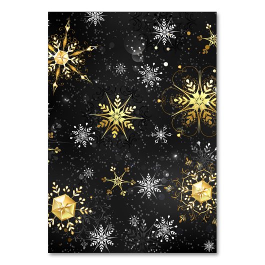 Goldene Schneeflocken auf schwarzem Hintergrund Tischnummer (Vorderseite)