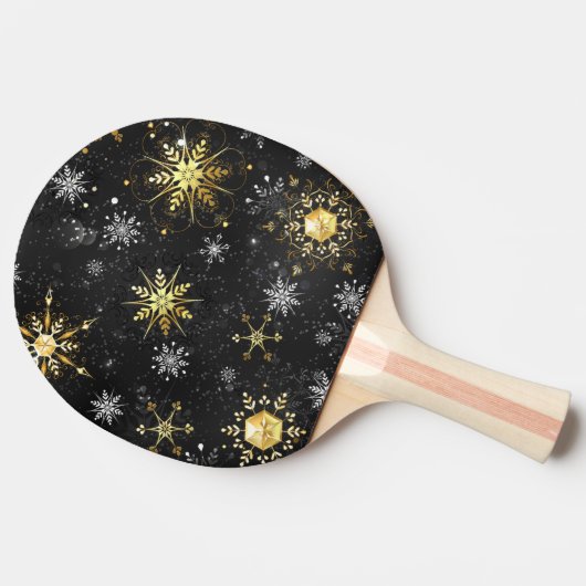 Goldene Schneeflocken auf schwarzem Hintergrund Tischtennis Schläger (Seitenansicht)