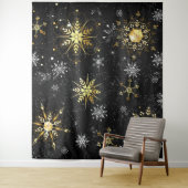 Goldene Schneeflocken auf schwarzem Hintergrund Wandteppich (Beispiel)