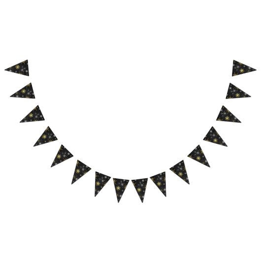 Goldene Schneeflocken auf schwarzem Hintergrund Wimpelkette (Alle)