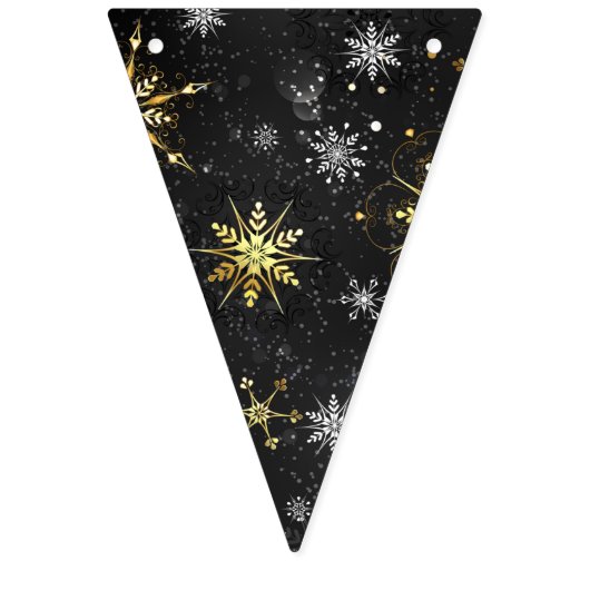 Goldene Schneeflocken auf schwarzem Hintergrund Wimpelkette (Dritte Fahne)