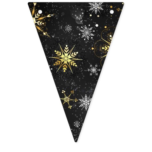 Goldene Schneeflocken auf schwarzem Hintergrund Wimpelkette (Zweite Fahne)