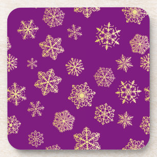 Goldene Schneeflocken auf violettem Hintergrund Untersetzer