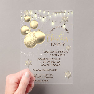 Goldene Schneeflocken, Balls Company Weihnachtsfei Acryleinladungen