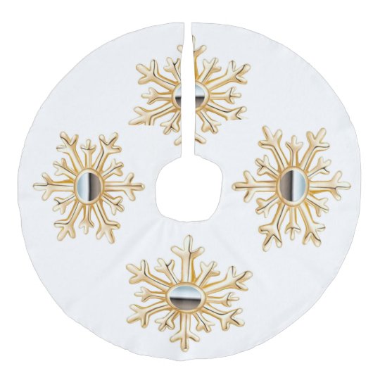 Goldene Schneeflocken-Baumrock Leinenimitat Weihnachtsbaumdecke (Vorderseite)