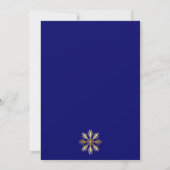 Goldene Schneeflocken Blau Winterhochzeit Brautpar Einladung (Rückseite)