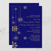 Goldene Schneeflocken Blau Winterhochzeit Brautpar Einladung (Vorne/Hinten)