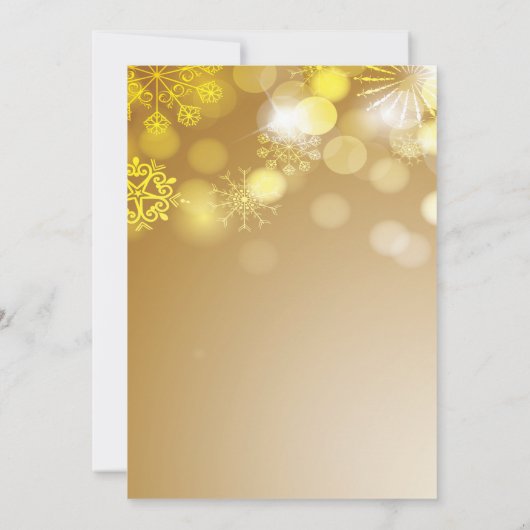 Goldene Schneeflocken Bokeh Feiertag Einladung (Rückseite)