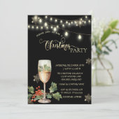 Goldene Schneeflocken,ChampagnE Glass Weihnachts-P Einladung (Stehend Vorderseite)