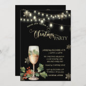 Goldene Schneeflocken,ChampagnE Glass Weihnachts-P Einladung (Vorne/Hinten)