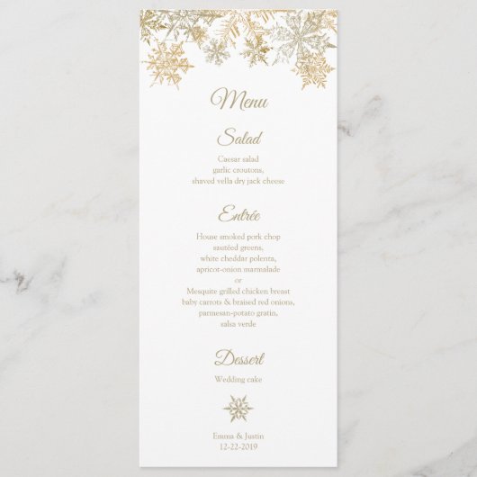 Goldene Schneeflocken Elegantes Winterweihnachtsth Menükarte (Vorderseite)