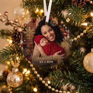 Goldene Schneeflocken Erstes Weihnachten als Mutte Ornament Aus Glas