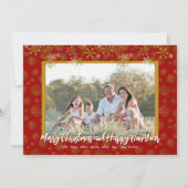 Goldene Schneeflocken Flat Christmas Familie Foto- Einladung (Vorderseite)