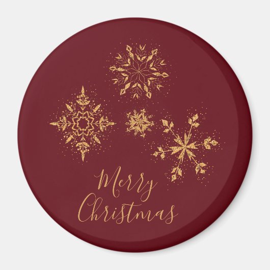 Goldene Schneeflocken Frohe Weihnachten Magnet (Vorne)