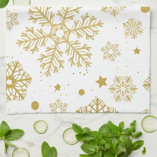 Goldene Schneeflocken Geschirrtuch (Gefaltet)