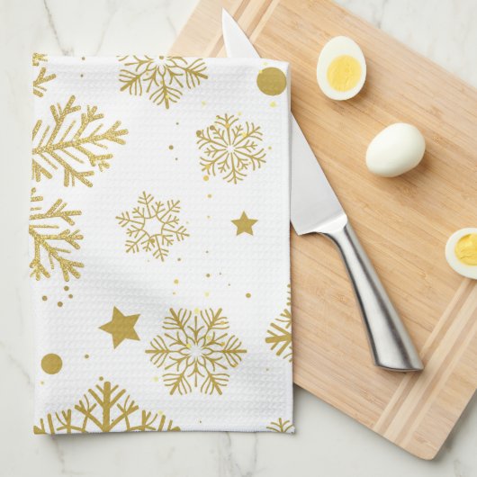 Goldene Schneeflocken Geschirrtuch (Viertel Falte)