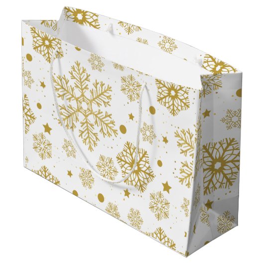 Goldene Schneeflocken Große Geschenktüte (Rückseite Schrägansicht)