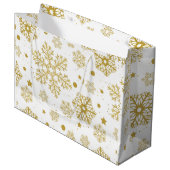 Goldene Schneeflocken Große Geschenktüte (Vorderseite Schrägansicht)