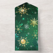 Goldene Schneeflocken im grünen Hintergrund All In One Einladung (Innen Boden)