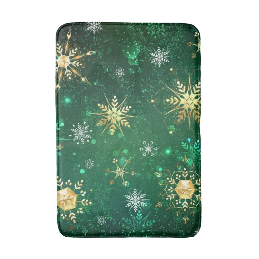 Goldene Schneeflocken im grünen Hintergrund Badematte (Vorderseite Vertikal)