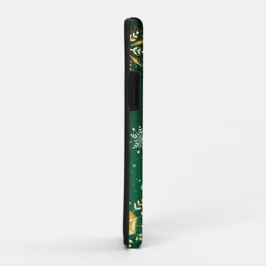 Goldene Schneeflocken im grünen Hintergrund Case-Mate iPhone Hülle (Hinten/Rechts)