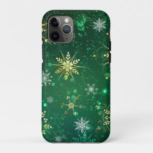 Goldene Schneeflocken im grünen Hintergrund Case-Mate iPhone Hülle