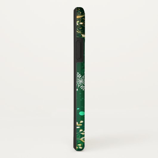 Goldene Schneeflocken im grünen Hintergrund Case-Mate iPhone Hülle (Hinten/Rechts)